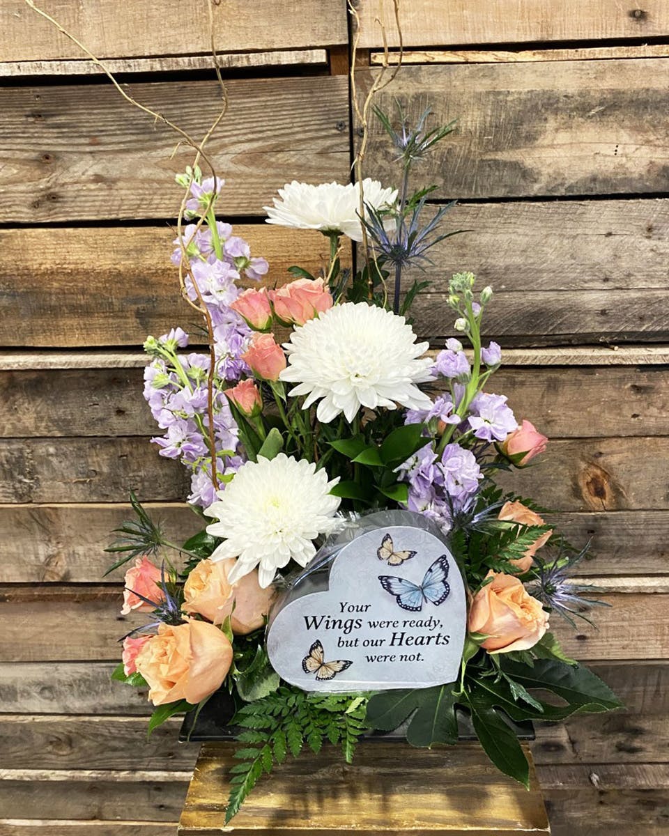 Sympathy floral arrangement and keepsake table block Sympathy gifts