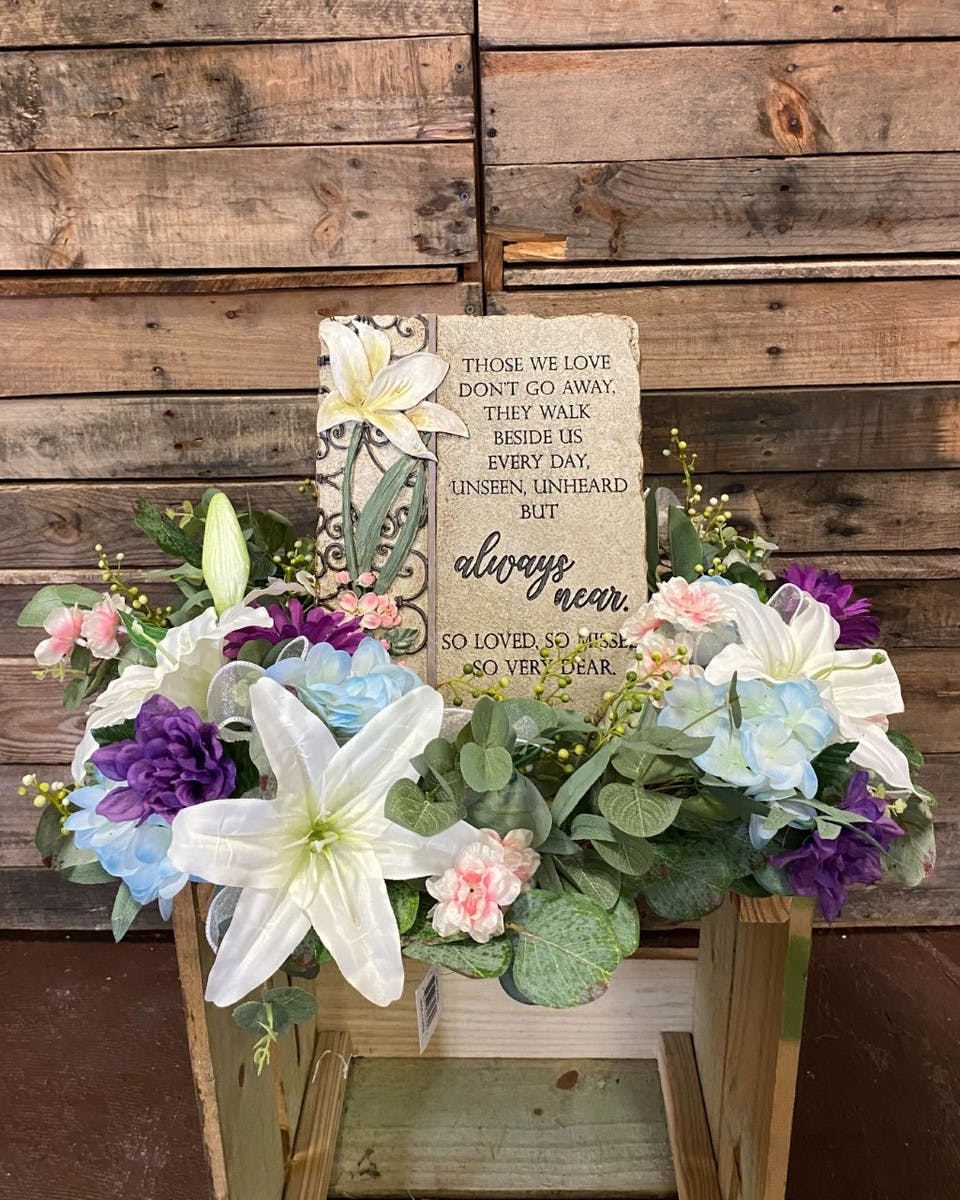 Silk wreath and sympathy marker combo gift Sympathy flowers delivered