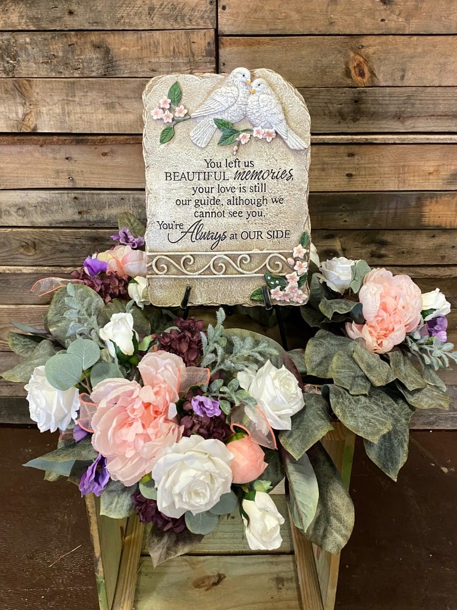 Silk wreath and sympathy marker combo gift Sympathy flowers delivered