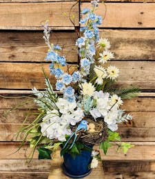 Blue Bird Flower Pot (Silk)