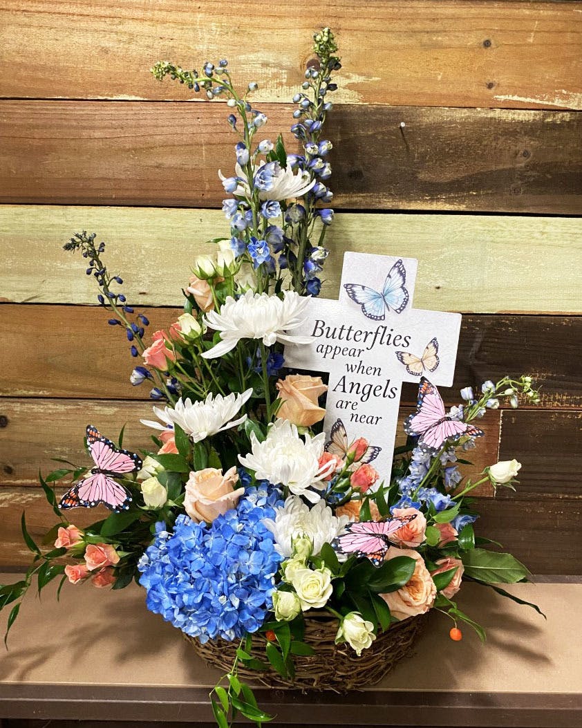 Butterflies Appear Keepsake Cross Garden Stake Sympathy Flowers