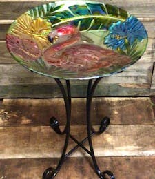 Glass Bird Bath (Flamingo, Sunflower, Peacock or Turtle)