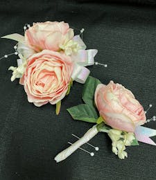 Pink Garden Rose Corsage Set (Silk)