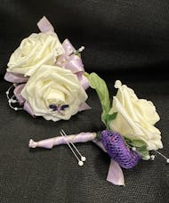 Purple & White Corsage & Boutonniere Set (Silk)
