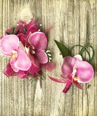 Pink Orchid Corsage & Boutonniere Set (Silk)