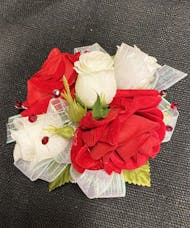 Red & White Rose Corsage (Silk)